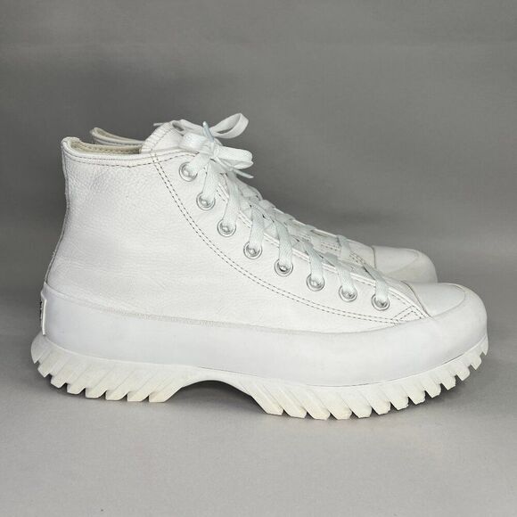 Converse Women's Size 9.5 Chuck Taylor All Star White Leather Lugged Sneakers - Picture 1 of 11
